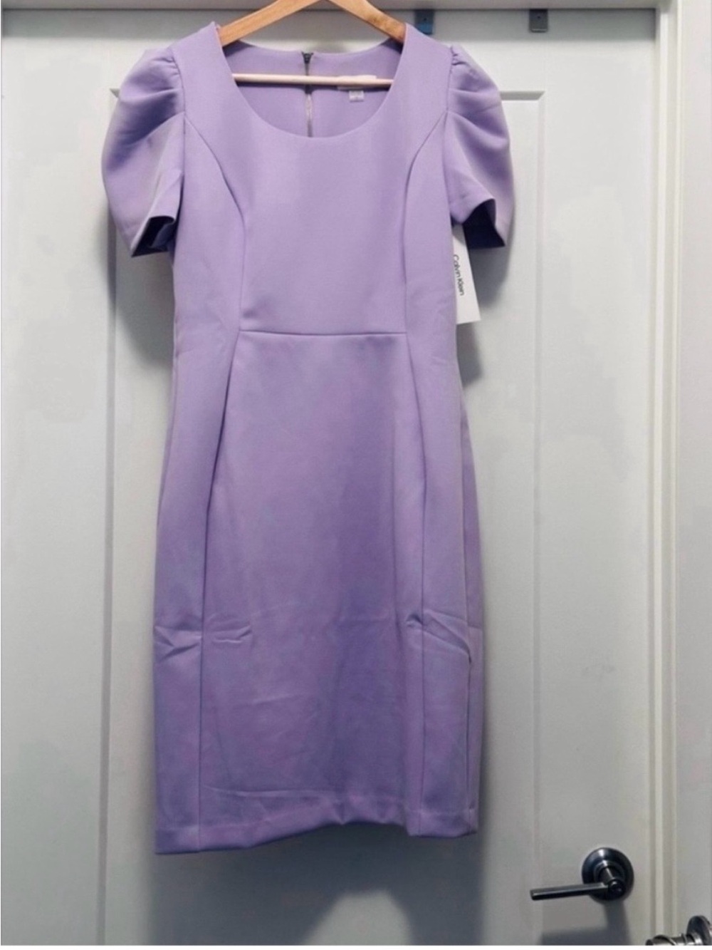 💜 NWT! Lavender CALVIN KLEIN Puff Sleeve Scuba Dress - Size 14